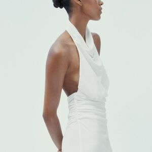 Zara White Backless Halter Dress
